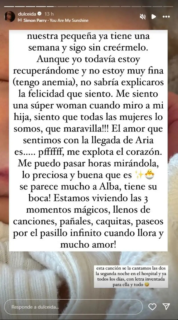 Dulceida revela su lucha contra la anemia tras el nacimiento de su hija Aria con Alba Paul